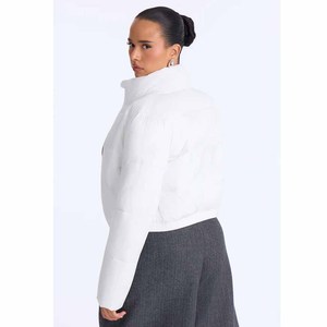 Chaqueta Acolchada Azul para Mujer, Chaqueta de Invierno con Cierre, Cuello Alto, Manga Corta, Larga, Gruesa, de Color Sólido, con Relleno de Poliéster - Product Image 5