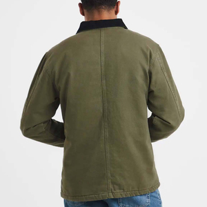 Wholesale Winter Cotton Blended <b>Canvas</b> Custom LOGO Unisex Work <b>Jacket</b> with Stand Collar Pattern Front Button Multi Pockets - Product Image 3