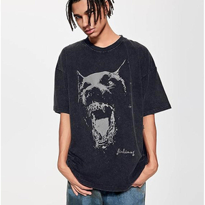 เสื้อยืดโอเวอร์ไซส์ทรงคลาสสิค แบรนด์ OEM สไตล์สตรีทแวร์ ลายกราฟิก ล้างสีแบบวินเทจ สำหรับผู้ชาย ไหล่ตก ทรงหลวม ยูนิเซ็กส์ - Product Image 2