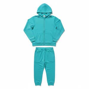 Men's Turquoise Hooded Stand Collar Zipper Tracksuit Two <b>Piece</b> Set Blue Side Stripe Sportswear with Zipper Pockets Custom Logo - Product Image 1