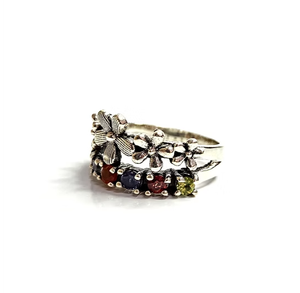 Belle bague personnalisée pour femme, en argent sterling 925, avec plusieurs pierres, motif floral, oxydée, bijoux fins, cadeau d'anniversaire - Product Image 2