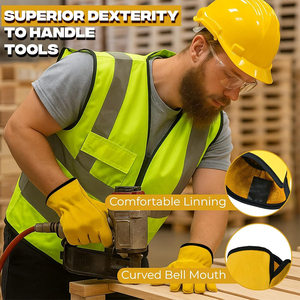 New Arrival Fire Proof Anti Slip Working <b>Gloves</b> Cow Hide Leather <b>Touch</b> <b>Screen</b> Resistant Working <b>Gloves</b> With Elastic Cuff - Product Image 6