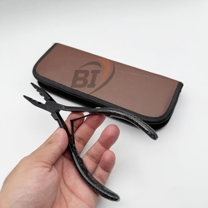 Pince professionnelle en acier inoxydable pour extensions capillaires, pince micro-anneaux avec logo personnalisé, maintien robuste, finition noire brillante et poignée scintillante - Product Image 2