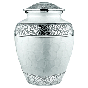โกศบรรจุอัฐิโลหะสีขาวสำหรับผู้ใหญ่ |   โกศที่ระลึกสลักลายใบไม้สีเงิน เป็นมิตรกับสิ่งแวดล้อม |   ความจุ 220 คิวบิกอินช์ - Product Image 1