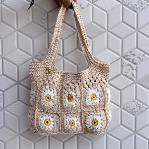 กระเป๋าถักโครเชต์สี่เหลี่ยมสไตล์วินเทจของผู้หญิงสไตล์โบฮีเมียนสำหรับฤดูร้อนกระเป๋าคาดเอวดีไซน์หญ้าทะเลมีสไตล์ - Product Image 1