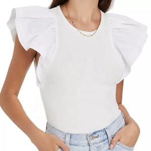 Camiseta de manga corta con volantes para mujer, camisetas de algodón para mujer, top elegante - Product Image 3