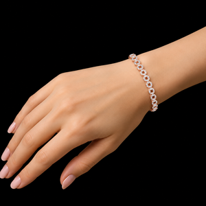 18K <b>Rose</b> <b>Gold</b> Lab Grown Diamond Luxury <b>Rose</b> <b>Gold</b> Geometric Diamond Tennis Bracelet Elegant Round & Marquise Style Fine Jewelry - Product Image 1