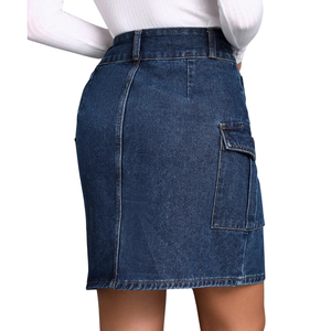 Minifalda vaquera cargo azul oscuro para mujer, cintura alta, con bolsillos utilitarios, informal, transpirable, de secado rápido, silueta en A, corte regular, para verano - Product Image 1