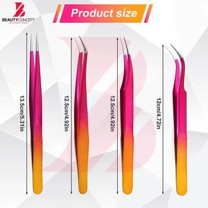 Extensions de cils à pointe incurvée, pince à cils rose et jaune dégradé pour isolation et volume des cils - Product Image 6