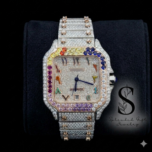 Relojes de Mano de Lujo para Hombre y Mujer, Esfera Cuadrada con Diamantes de Arcoíris, Esfera con Números Arábigos, Acero Inoxidable, Metal Azul, Estilo Moderno - Product Image 1