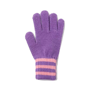Purple Striped Full <b>Finger</b> <b>Gloves</b> With Pink Trim Warmth Winter Daily Use Acrylic Cotton Material Wrist Length - Product Image 6