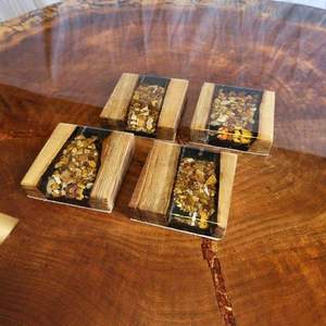 vTop Export Quality Omar Creations Natural Wood Color 10*10*1cm Wood Epoxy Resin Reusable <b>Coasters</b> <b>Drink</b> Tea Coffee Holes Free - Product Image 5