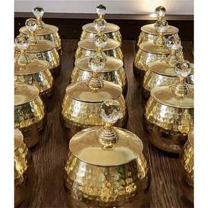 Pot à fruits de luxe en métal doré martelé avec bouton de couvercle en cristal, récipient décoratif pour fruits secs, idéal pour cadeaux de mariage, maison et cuisine - Product Image 1