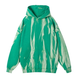 Sweat-shirt à capuche oversize vert tie-dye pour homme, pull décontracté en molleton français avec poche, mélange de coton basique - Product Image 1