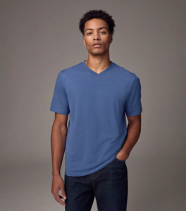 T-shirt col en V pour homme 100 % coton écologique séchage rapide respirant coupe décontractée grandes tailles personnalisable en gros motif uni - Product Image 5