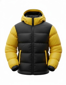Veste matelassée noire et jaune pour homme, à capuche, imperméable, écologique, chaude, avec fermeture éclair sur le devant, style streetwear - Product Image 1