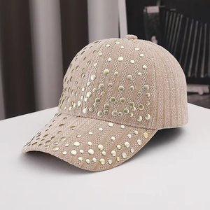 High 6-Panel Velvet Baseball Cap Dobby Style Adjustable Fit Rhinestone Decorations Front Logo Autumn/Spring Season Outdoor <b>Warm</b> - Product Image 5
