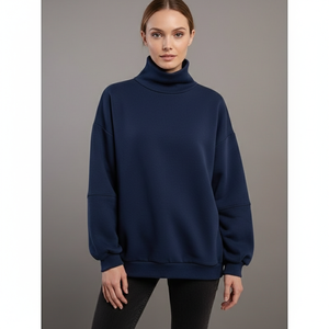 Nouveau sweat à capuche oversize en molleton à col montant pour femme avec logo personnalisable, mode durable, motif uni, article d'automne - Product Image 4