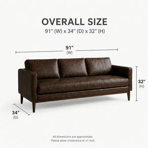 Luxury Dark <b>Brown</b> Leather <b>Sofa</b> with Solid Wood Legs Mid Century Modern 3 Seater Couch for Living Room Furniture - Product Image 3