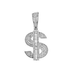 Colgante de Oro Blanco Sólido de 10K con Diamantes Naturales Redondos y Baguette en Forma de Símbolo de Dólar, 1.35 Pulgadas, 0.62 CT, Joyería Hip Hop para Hombre - Product Image 1