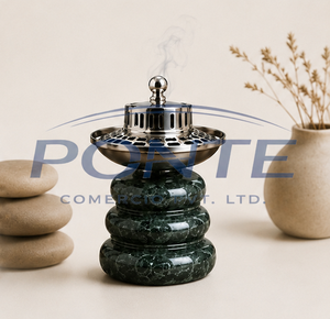 Handcrafted Natural Green Marble <b>Incense</b> Burner With Polished Brass Lid Luxury Stone Aromatherapy Censer For <b>Cones</b> Coils & Resin - Product Image 2