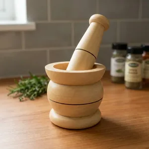 Handcrafted Wooden Mortar and Pestle Set Imam Dasta Okhli Musal Kharal Khalbatta Spice Garlic <b>Grinder</b> Crusher - Product Image 6