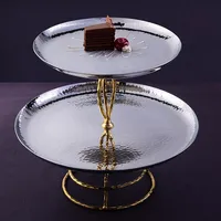 Plateau à gâteau rond en acier inoxydable fait main, support doré à 2 niveaux, plateau de service décoratif, présentation de buffet, ZAHID EXPORTS Cake