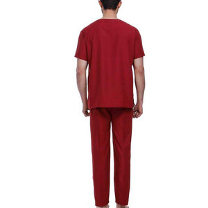 Ensemble de blouses médicales rouges pour hommes, col en V, en coton et polyester tissé, pantalon de jogging pour l'hiver, uniforme d'hôpital et dentaire - Product Image 3