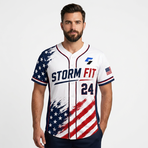 Maillot de baseball personnalisé pour homme, manches courtes, imprimé drapeau américain sublimé, séchage rapide, coupe athlétique, maillot adulte - Product Image 3