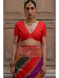 KV <b>Red</b> Woven Kanjivaram Soft Silk Handloom Designer Saree With Unstitched <b>Blouse</b> - Product Image 5