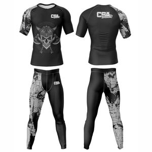 Ensemble de compression à manches longues avec impression par sublimation sans couture, qualité supérieure, respirant, vêtements de sport, rashguard et legging MMA - Product Image 1