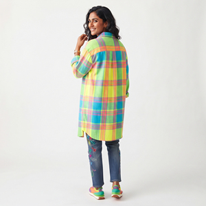 <b>Women</b> <b>Loose</b> Fit Plaid <b>Shirts</b> 100% Cotton Oversize Full Sleeve Printed Top Casual Drop Shoulder Button Down Flannel <b>Shirts</b> Ladies - Product Image 2