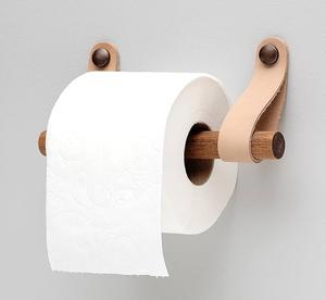 Porte-rouleau de papier toilette mural en bois, support en cuir, design bois, objet décoratif - Product Image 1