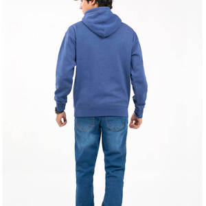 เสื้อสเวตเชิ้ตผู้ชายสีน้ำเงินมีฮู้ดบุซับใน ผ้าฝ้ายฟลีซ 100% กันน้ำ เป็นมิตรกับสิ่งแวดล้อม แขนยาวแบบปกติ สวมหัว ผ้าสีพื้น สำหรับฤดูหนาว - Product Image 3