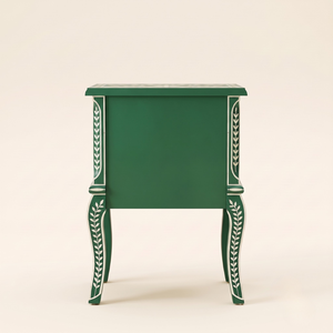 Handmade Modern Eco-Friendly Floral Bone Inlay Green 2 <b>Drawer</b> <b>Side</b> <b>Table</b> Bedroom Living Room Furniture - Product Image 2