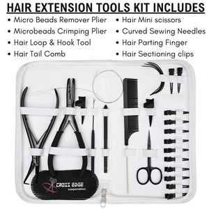 Hair Extension <b>Tools</b> <b>Kit</b> Sectioning Clips Parting Finger Curved Needle <b>Mini</b> Scissors Tail Comb Loop Hook Crimping Remover Plier - Product Image 2