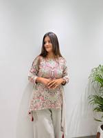 Ensemble haut et pantalon palazzo en georgette blanc cassé pour femme, broderie à sequins, avec dupatta, entièrement cousu, tenue ethnique pour fêtes et mariages