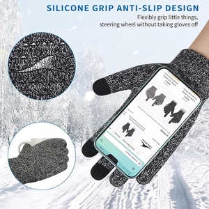 Full Finger Ski <b>Gloves</b> Black Gray Knit <b>Touchscreen</b> Compatible Lightweight Breathable Running Anti-Slip <b>Touchscreen</b> <b>Gloves</b> - Product Image 2