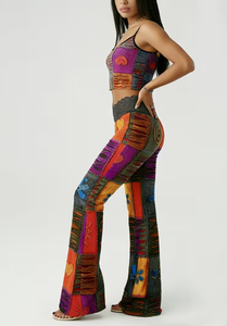 Bohemian Patchwork Flare <b>Pants</b> High Waist Loose Fit Full Length Printed Cotton Spandex Women s <b>Summer</b> <b>Pants</b> Womens Boho Color - Product Image 3