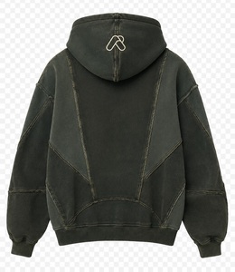 Sweat à capuche premium en patchwork délavé, coupe classique, en molleton épais, style vintage, avec appliqué brodé sur le devant, streetwear, pour l'hiver - Product Image 2