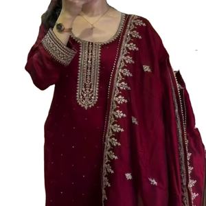 Sari Tradicional Bordado Listo para Usar, Ropa Festiva Especial para Adultos, Diseño Personalizado de Seda para Invierno + Blusa - Product Image 1