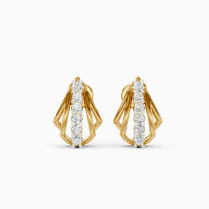 Pendientes Art Deco con diseño de abanico y siete diamantes, 0.18 ct, cultivados en laboratorio, en oro amarillo, blanco y rosa de 9 quilates - Product Image 2