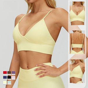 Soutien-gorge de yoga sans couture à maintien moyen avec double bretelle, décolleté en V frontal, séchage rapide, léger, haut de sport, vêtement d'extérieur OEM - Product Image 3