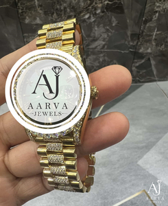 Gold Tone Automatic Cubic Zirconia Mechanical Watch with Luminous Hands Round Dial Link <b>Bracelet</b> for Men - Product Image 3