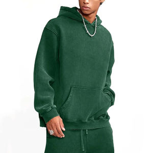 Sweat-shirt à capuche pour homme, vert uni, en polaire respirant, effet délavé, 100 % polyester, coupe classique, avec poches - Product Image 1