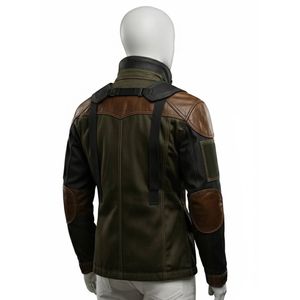 dark green and <b>brown</b> Kuroblade S.T.A.L.K.E.R. cosplay <b>jacket</b> with black detailing and <b>leather</b> patches - Product Image 5