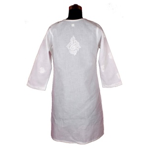 DRL026 Pollo Bordado Largo Kurta Algodón Indio Túnica Floral Top Vacaciones Ropa Tamaño S, M, L, XL, XXL Western Party Wear - Product Image 2