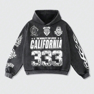 Vente en gros de sweats à capuche en molleton de coton délavé à l'acide, coupe oversize et classique, avec logo imprimé en sérigraphie - Product Image 1