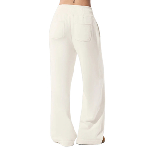 High <b>Waist</b> Straight Knitted Polyester Pants Solid Color Regular Fit <b>Elastic</b> <b>Waist</b> Casual Full Length Breathable Embossed Women's - Product Image 3