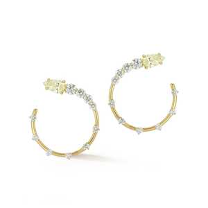 Pendientes de Aro Abiertos con Piedra Amarilla de Corte Pera y Diamante Redondo Cultivado en Laboratorio, Modernos, Gruesos y Grandes, Tipo Huggies, Directo de Fabricante, Oro Sólido de 14K - Product Image 3